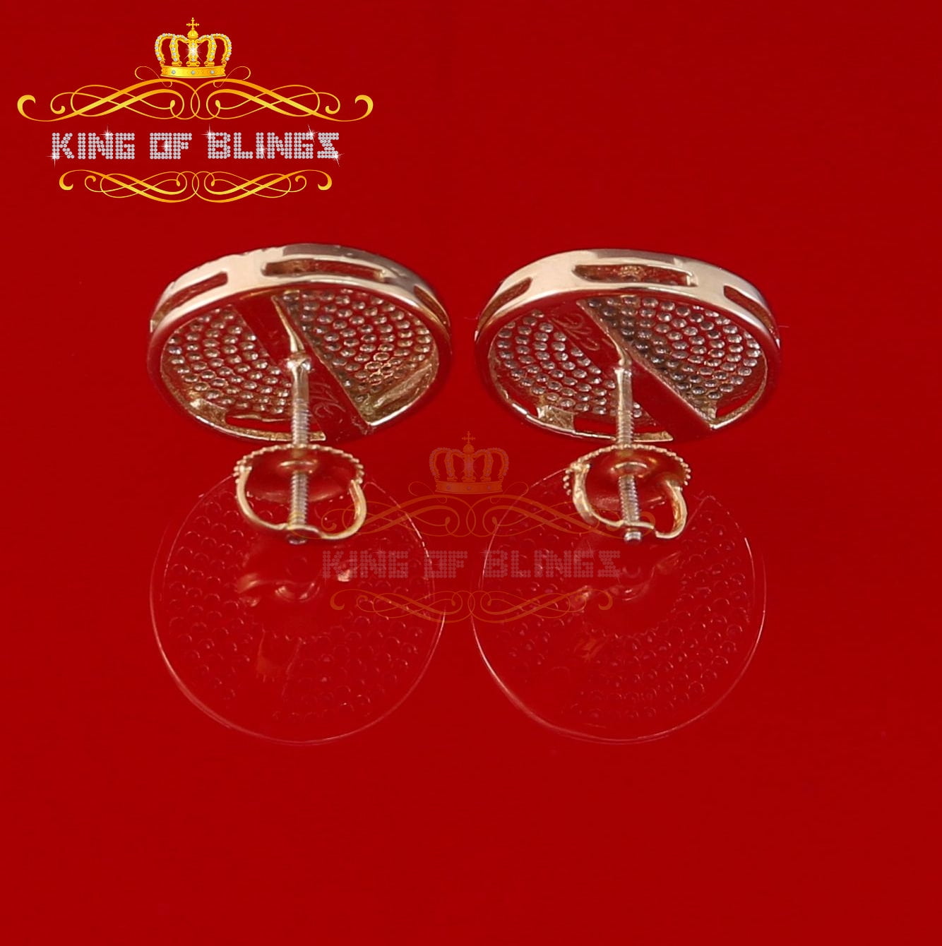 King of Bling's 0.66ct Diamond Hip Hop Men/ Women Stud Earrings Yellow 925 Sterling Silver
