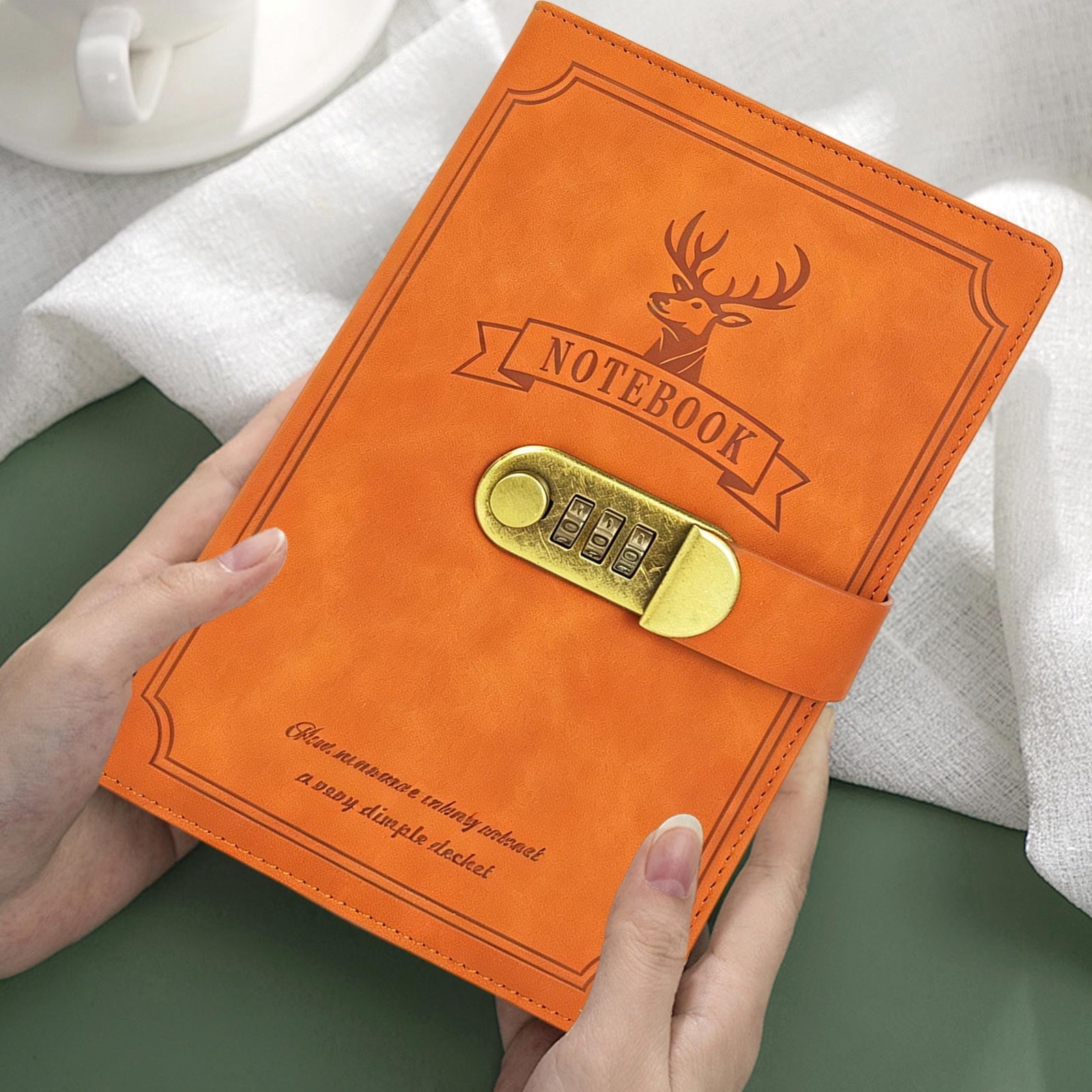A5 Deer-Head Notebook with Lock and Combination Notepad Business-Style Thickened Diary Planner