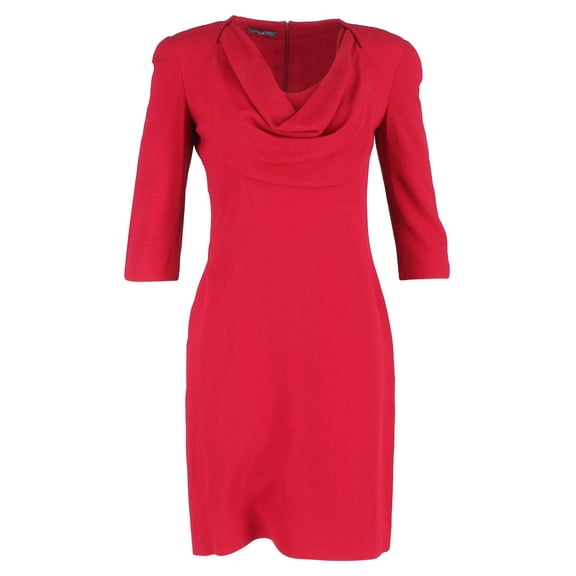 Pre-Owned Alexander Mcqueen 3/4 Sleeve Cowl Neck Knee-Length Dress in Red Wool