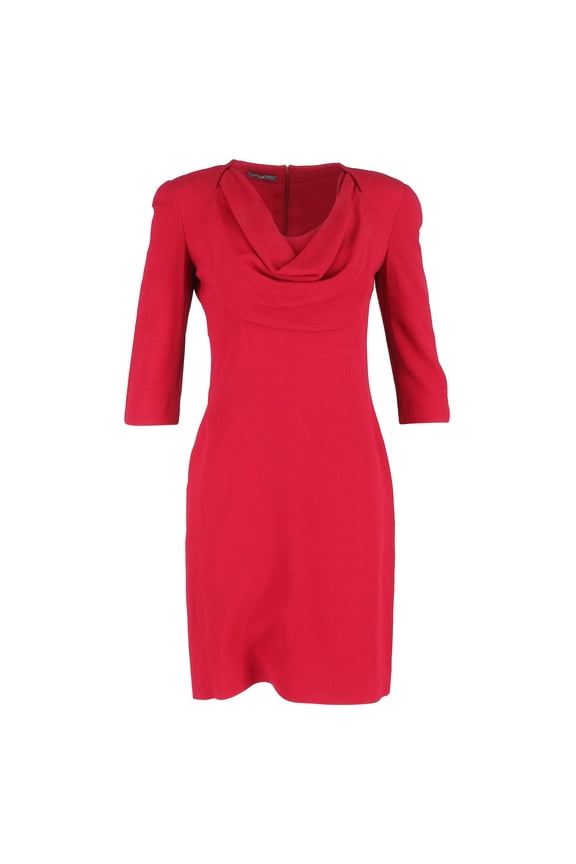 Pre-Owned Alexander Mcqueen 3/4 Sleeve Cowl Neck Knee-Length Dress in Red Wool