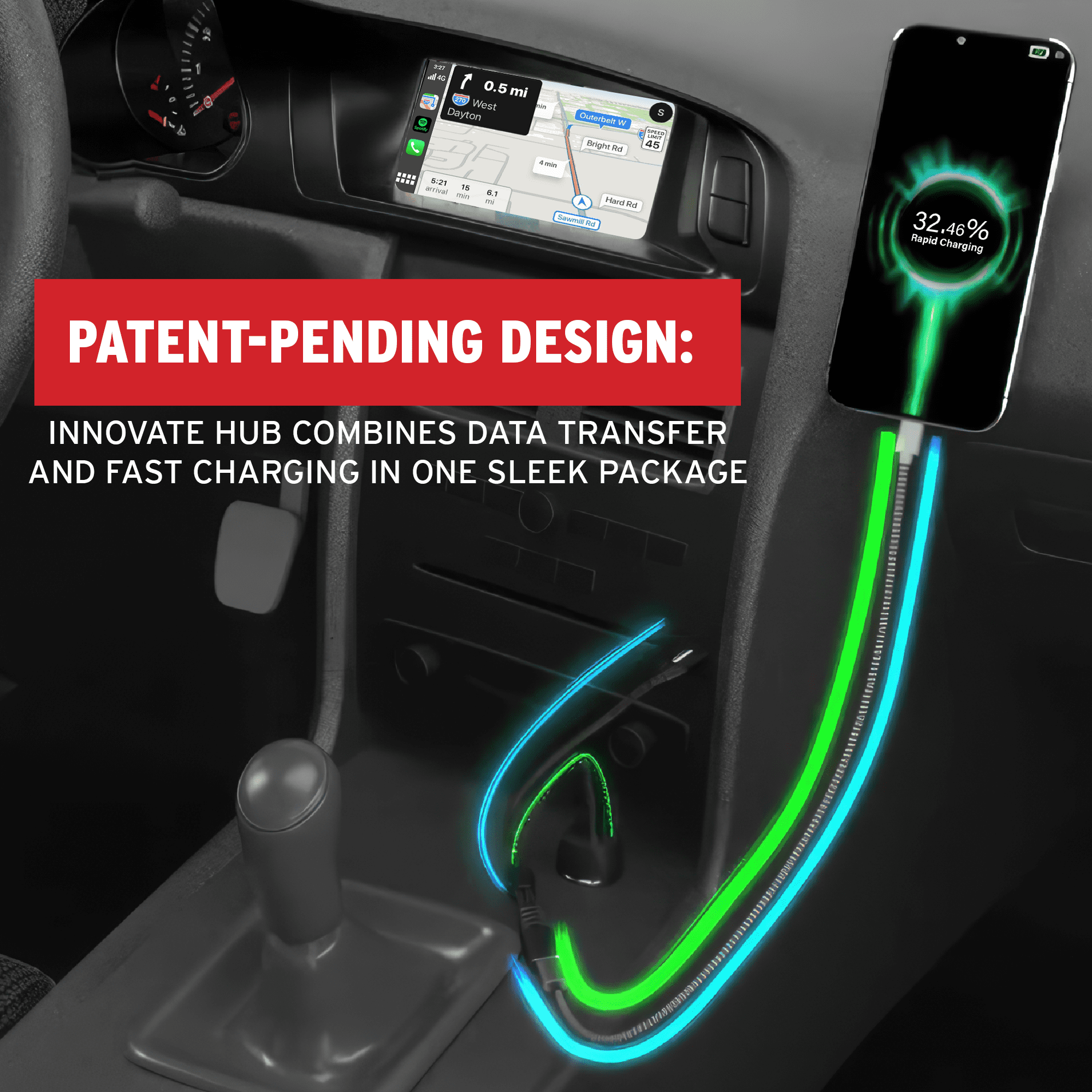 Car and Driver Infotainment Data Cable Kit for Cars ft. 12V Fast Charger, Data Cable for Apple CarPlay, Android Auto, USB-C Fast Charging Terminal, USB-A Data Transfer…