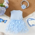 thumbnail image 4 of Wxirdiow Rompers for Toddler Girl Baby Girl Outfit Embroidery Flying Sleeve Square Neck Tulle Romper Dress and Bow Headband Set Blue Size,1-3 Months, 4 of 7