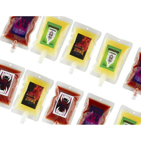 Blood Bags for Drinks - 20-Pack Reusable Blood Bag Drink Container and 20 Stickers for Kids Halloween Haunted House, Hospital, Vampire, Zombie Themed Parties, 8.45-Ounce