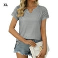 thumbnail image 2 of maskred Pleated Short Sleeve Splicing V Neck T-Shirt Commuting Basic Tops Female Shirts Daily Tees Work Vacation Silver XL, 2 of 6