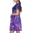 thumbnail image 2 of Sikiie Purple Bubble Abstract Art Print Women's Short-sleeved Dress, Round Neck Slim Knee-length Dress, Summer Clothing Suitable for Daily Leisure and Vacation, 2 of 6