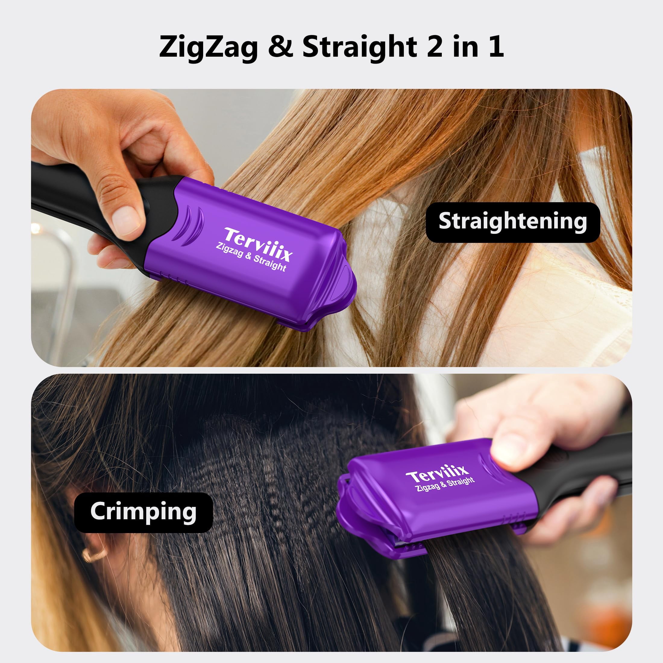 Terviiix Hair Crimper with 4 Changeable Plates, Ceramic Crimping Iron for Hair Styling, Purple