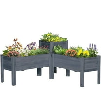 Spaco Raised Garden Bed Set of 3, Elevated Wood Planter Box with Legs and Bed Liner for Outdoor, Gray