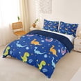 thumbnail image 3 of Metsweet Cute Dinosaur Bedding, Stars Print Duvet Cover Full, Green Purple Blue,Navy Blue Reversible,3pcs,1 Duvet Cover and 2 Pillowcases, 3 of 6