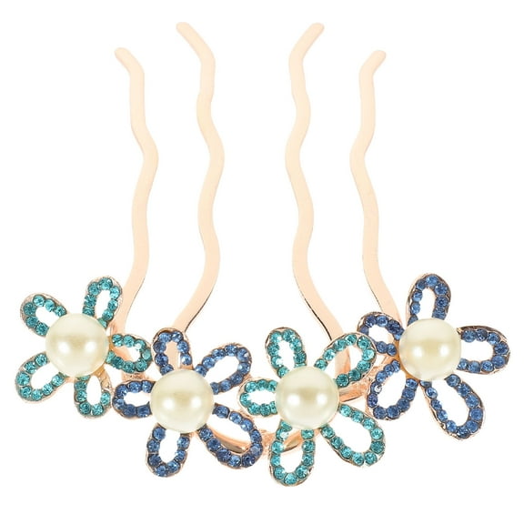 WASHWEPE 1Set Blue Pearl Flower Hair Pin Rhinestone Hair Accessories For Wedding And Formal Occasions