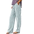 thumbnail image 4 of Favoffer Women's Straight Leg Pants Stripe Solid Color Pocket Button Waist Loose Casual Long Trousers Lightweight Bottom for Commute Outdoor Walking, 4 of 9