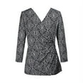 thumbnail image 5 of Women's Solid/Print V Neck 3/4 Sleeve Knit Front Drape Wrap Jersey Tops Side Shirring Blouse&nbsp;( Black white prints), 5 of 7