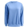 thumbnail image 2 of Women's Side Slit Button Detail Round Neck Sweatshirt, Autumn Winter Solid Color Casual Long Sleeve Pullover Top with Soft Cotton Polyester Blend for Comfortable Relaxed Fit and Street Fashion Blue S, 2 of 8