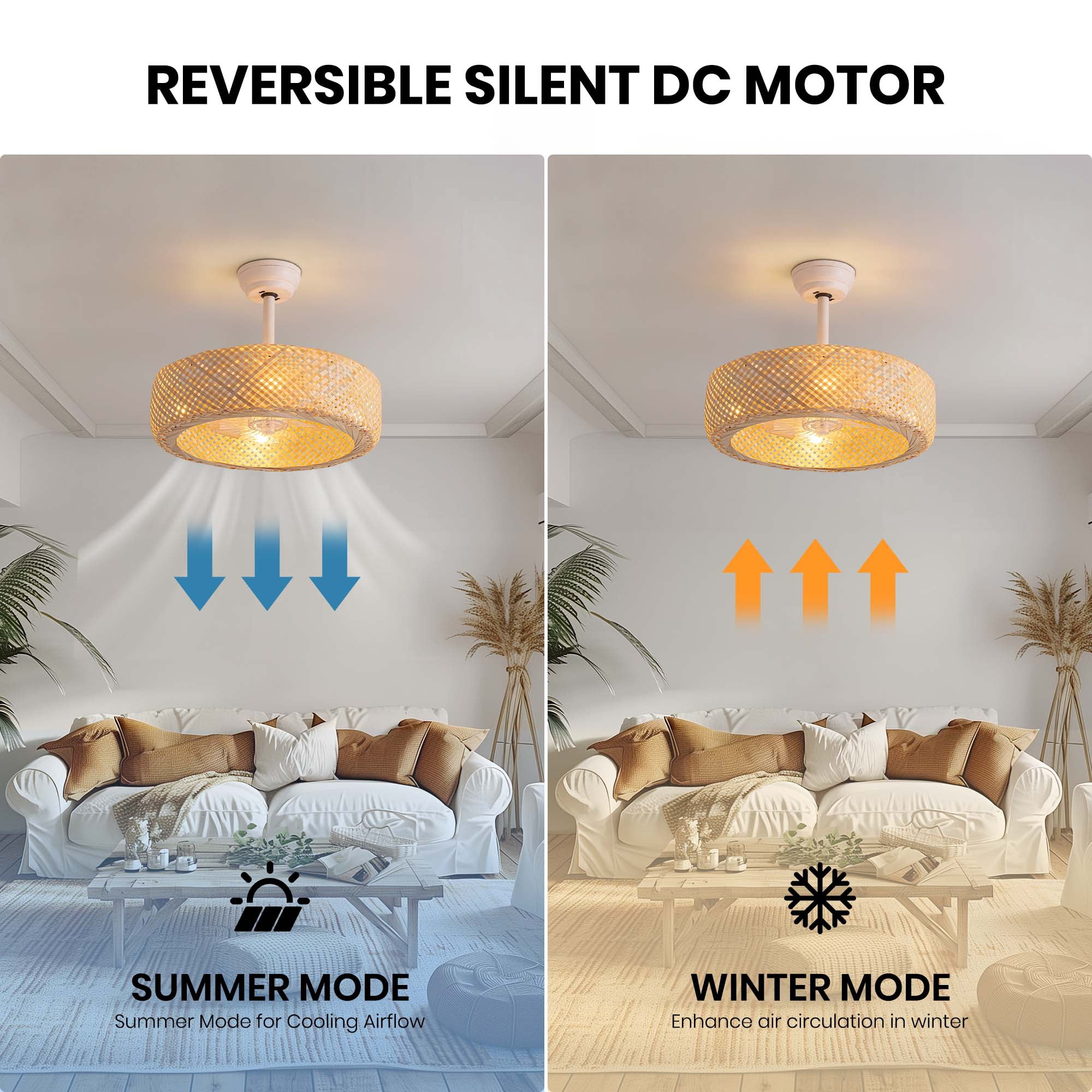 HOOMEDELIER 20" Boho Ceiling Fan with Light , Fandelier Ceiling Fan and Remote, Bladeless Caged Fan for Bedroom Living room