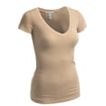 thumbnail image 3 of Essential Basic Women's Plain Short Sleeve V Neck T Shirt(3P-Blk/Taupe/Wht-M), 3 of 4