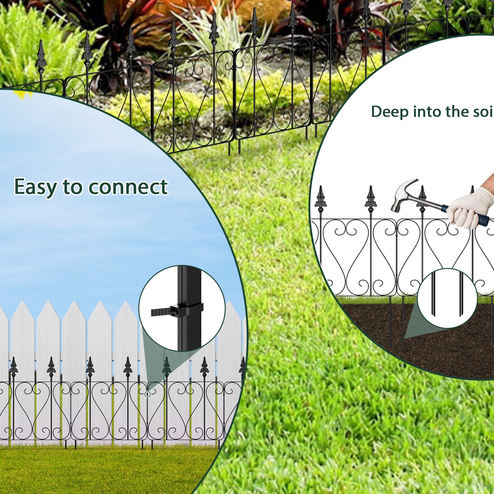 Oumilen 23.5 "H x 10 Ft Square No-Dig Decorative Garden Fence Animal Barrier with Patterned Round Wire