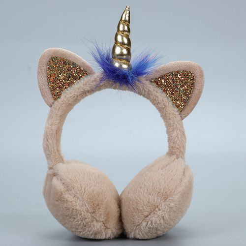 Girls Rainbow Unicorn Earmuffs Foldable Ear Warmers Winter Warm Plush Outdoor Ear Covers 