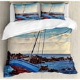 thumbnail image 3 of Ocean Decor Twin Size Duvet Cover Set, Yacht in the Sea Surrounded by Ledge Rocks Coastal Incident Shroud Crash Scene, Decorative 2 Piece Bedding Set with 1 Pillow Sham, Blue Brown, by Ambesonne, 3 of 3