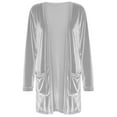 thumbnail image 6 of QATAINLAV Gray Women's Velvet Shacket Coat Cardigan Open Front Solid Color Long Sleeve Outerwear Soft Comfy Warm Casual Streetwear, 6 of 8