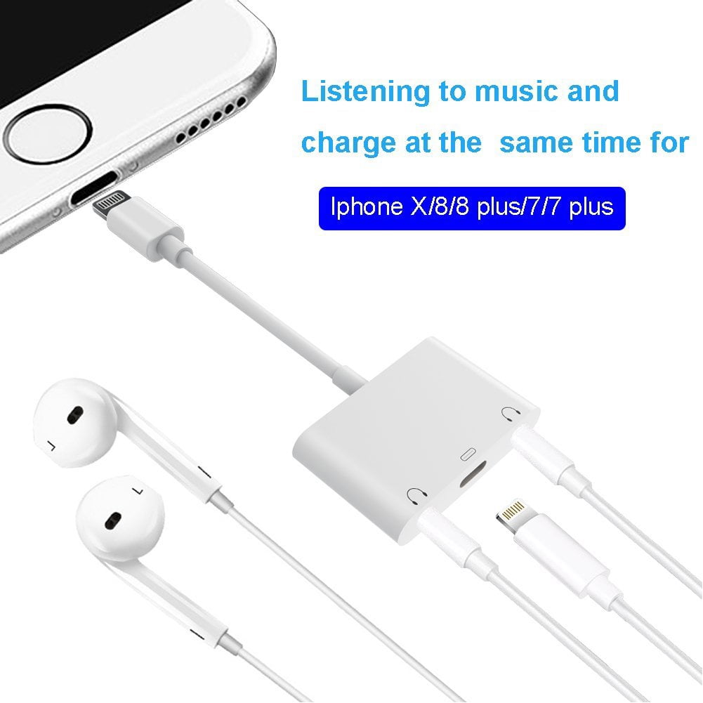 Lightning to 3.5 mm Headphone Jack Adapter Dual Lightning Audio and