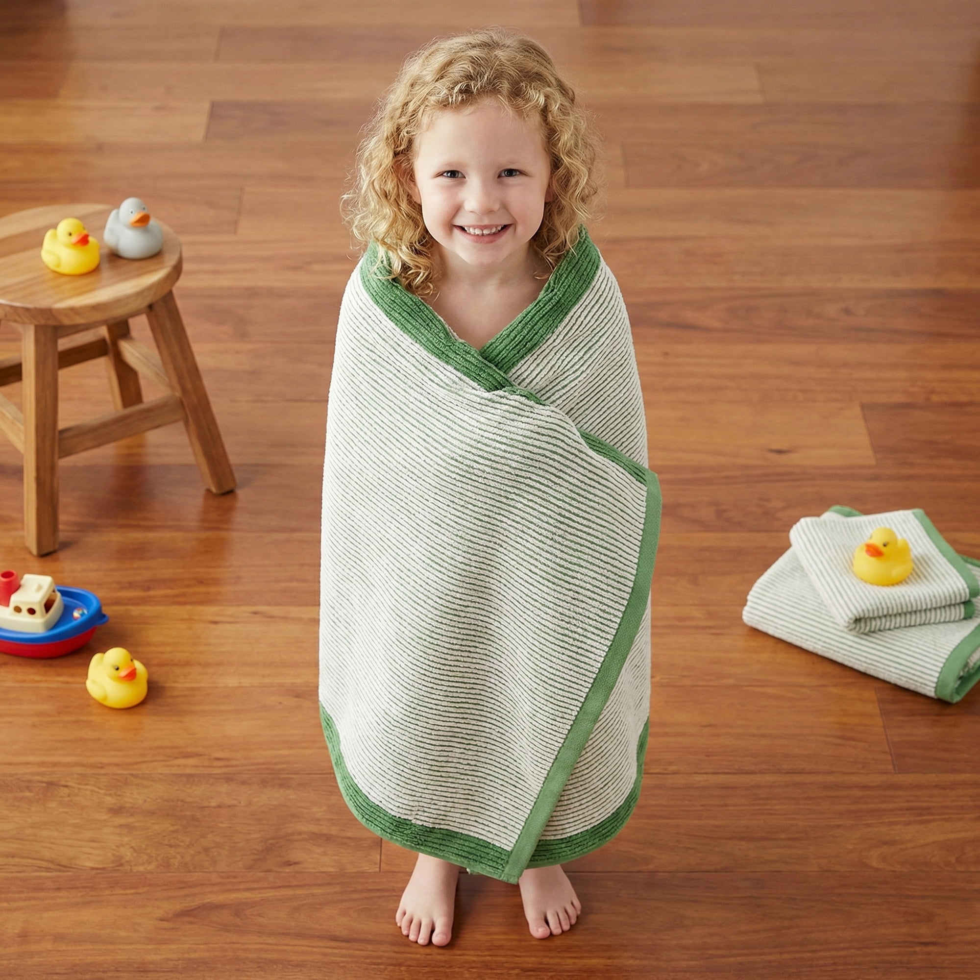 Unique Bargains Soft Highly Absorbent Cotton Striped Bath Towel 2 Pack Green/Red 55"x28"