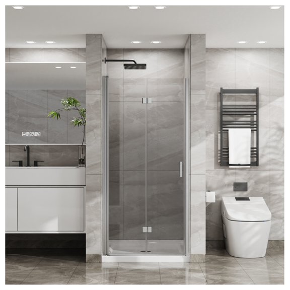 Goodyo 34"x 72" Bifold Frameless Glass Shower Door 1/4 inch Tempered Clear Glass Pivot Shower Panel in Finish, Foldable