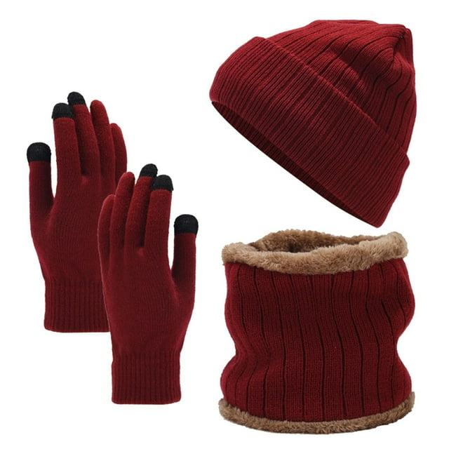 Foulard Rouge, Chapeau, & Gants Foulard Gants Ensemble Chapeau pour Adolescentes Femmes & Hommes Automne Hiver Chaud Chapeau Foulard Gants Trois Pièces