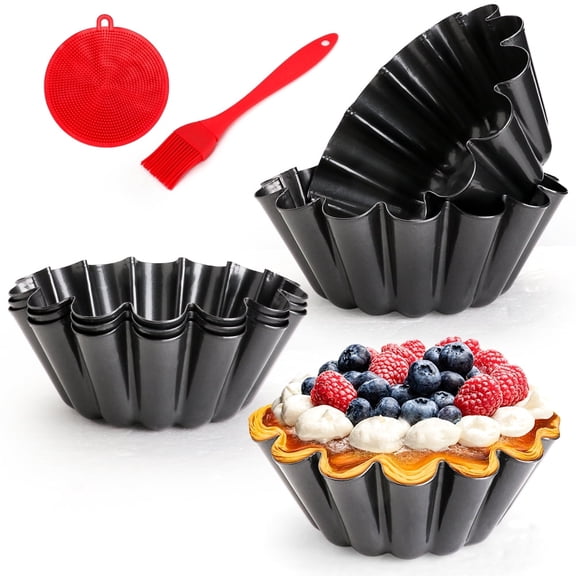 6 Pack Mini Pie Pans, 6.1 Inch Mini Pie Tins Heavy Duty Deep Quiche Pan, Carbon Steel Mini Tart Pan Nonstick Reusable Fluted Side