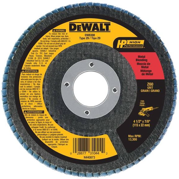 DeWALT DW8308 - HP 4-1/2" Type 29 60 Grit Zirconium Flap Disc