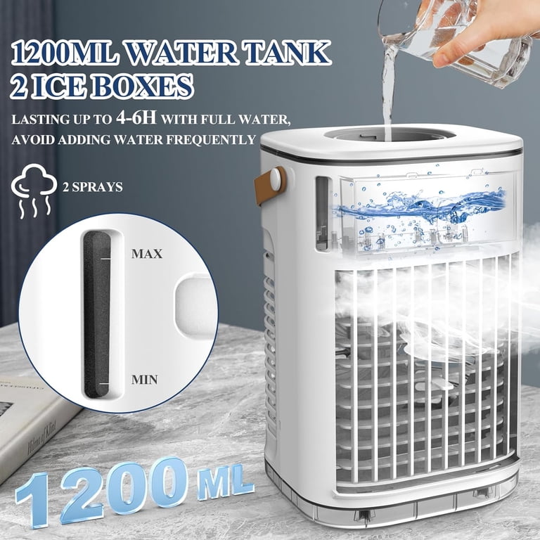 2025 Upgraded 5-in-1 Portable Air Conditioner – Mini AC With Ice Packs, 1200ml Tank, 7H Timer, Remote
