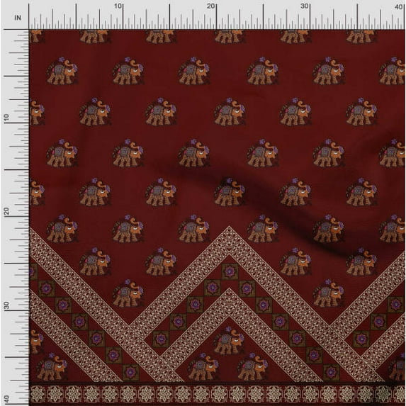 Soimoi Georgette Viscose Fabric Floral Mandala & Elephant Panel Print Sewing Fabric Yard 42 Inch Wide