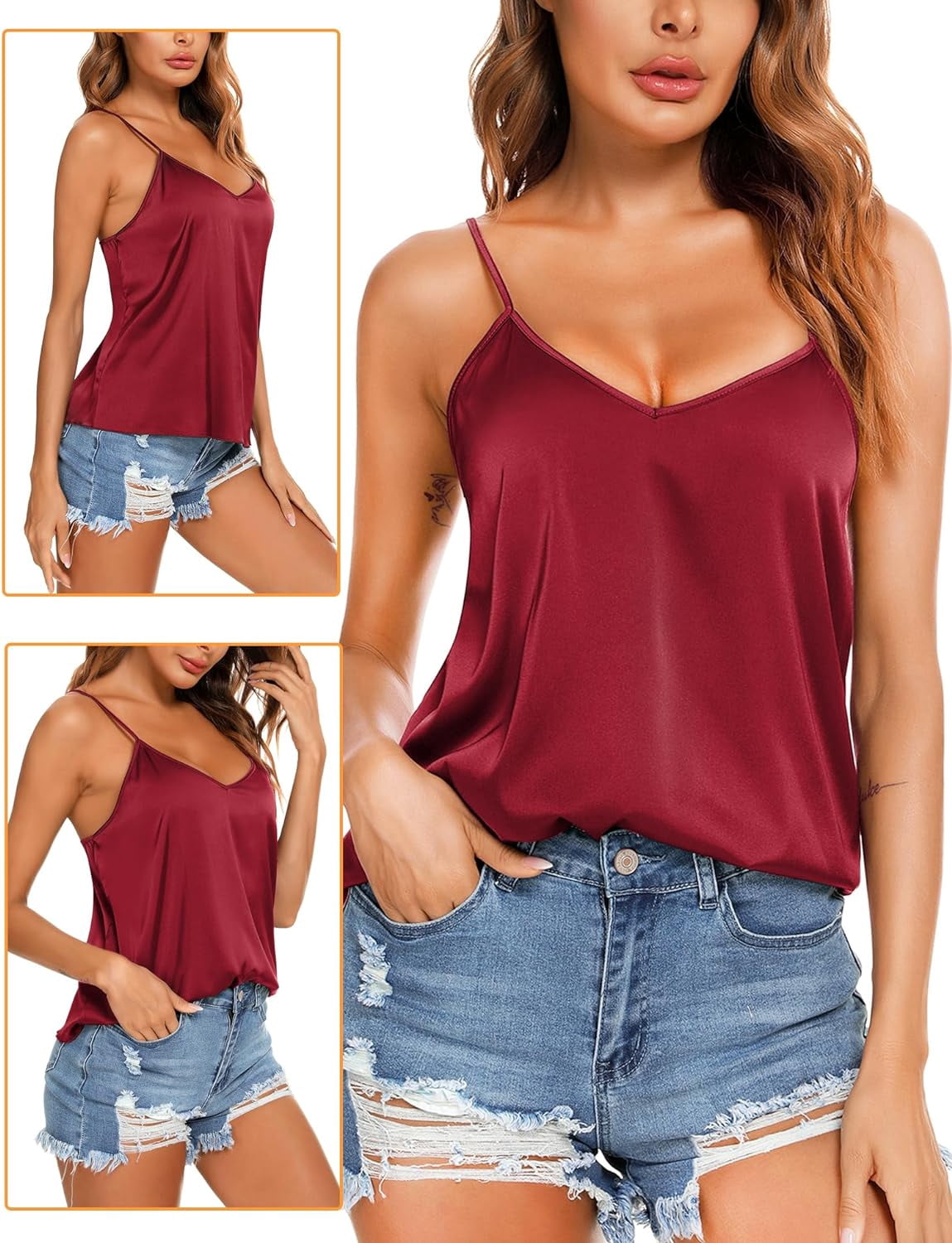 red satin cami top