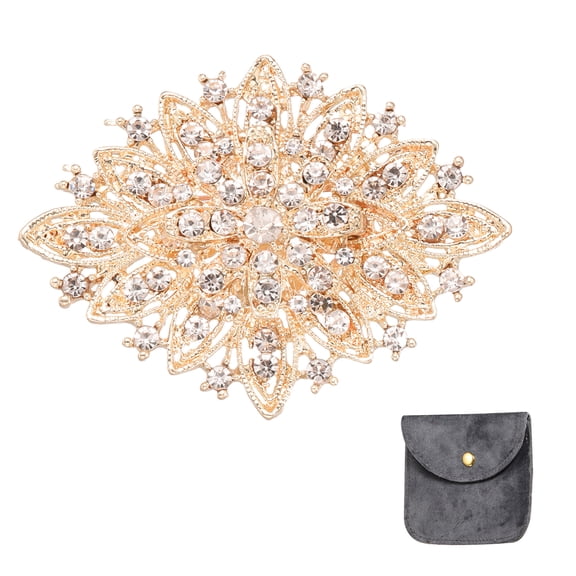 Uxcell Vintage Crystal Rhinestone Brooch for Women, 2.6 Inch Flower Lapel Pins Alloy Rhinestone Bouquet Brooch Pin for Scarves Dress Hat Suit Wedding, Rose Gold