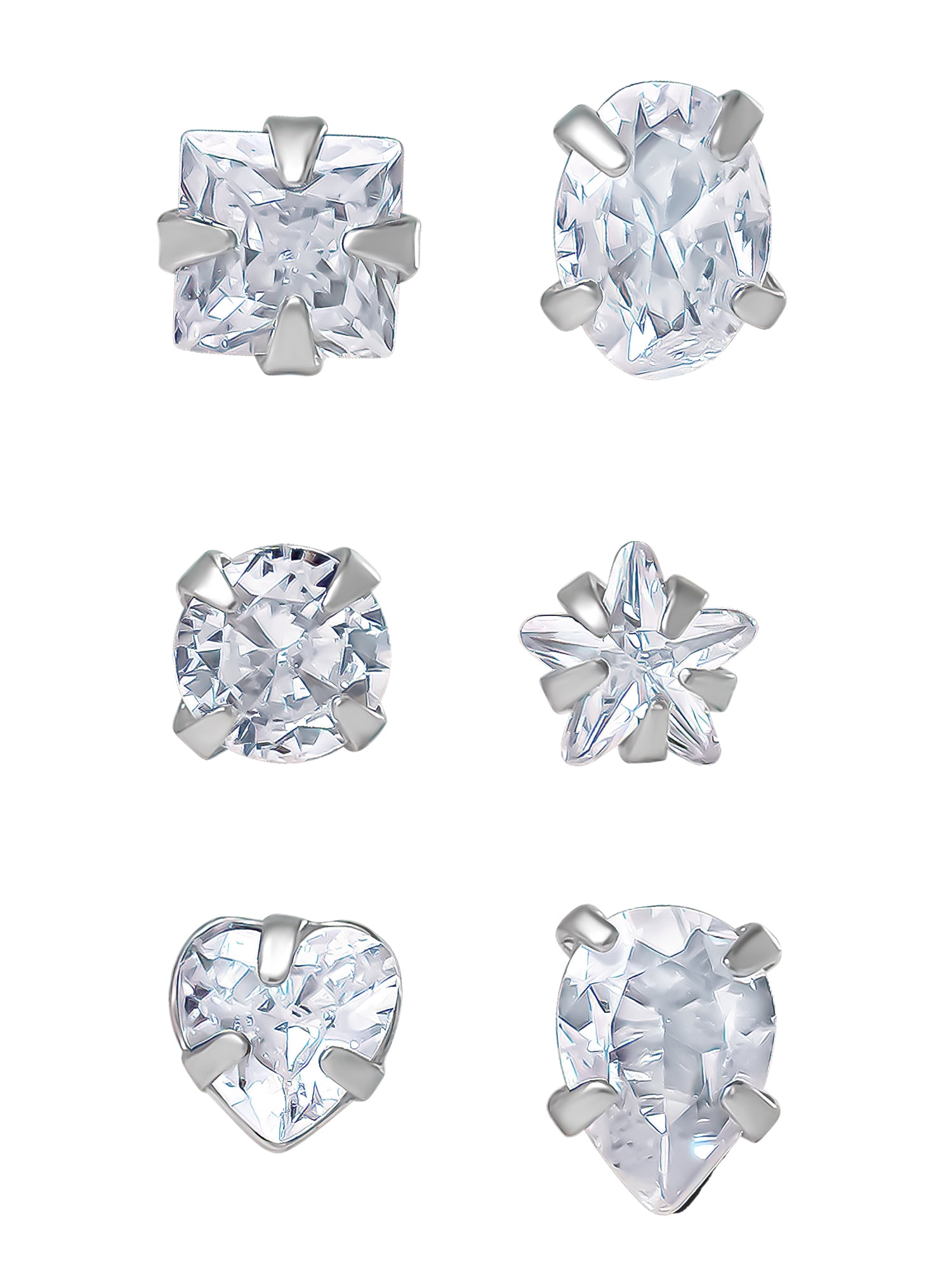 Body Jewelry 22G Women's Stainless Steel Crystal Nose Rings, 6 Pack