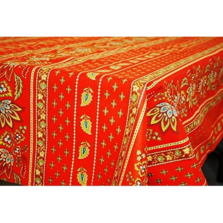 

60x96 Inches Rectangular Lisa Red Cotton Coated Provence Tablecloth by Le Cluny