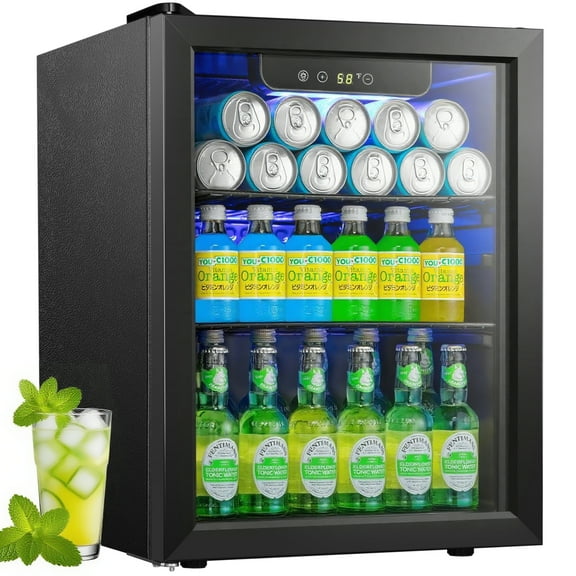 Auseo 1.7 cu.ft 16 Bottle Beverage Refrigerator and Cooler, 68 Cans Mini Fridge with Glass Door & Adjustable Removable Shelves, Wine Cellar