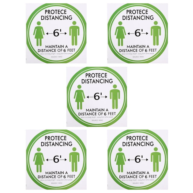 5 pegatinas de suelo de distanciamiento social, marcador de distancia, señales de suelo, calcomanía para el mercado escolar, área pública, color verde