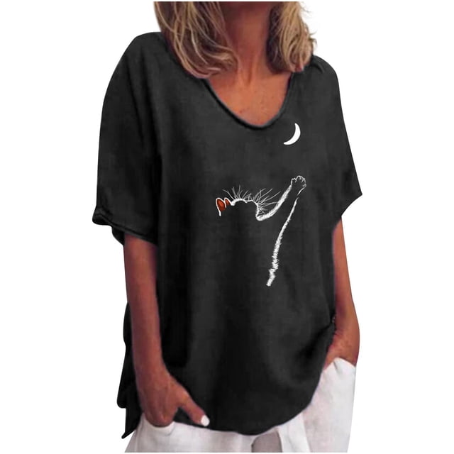 Blusa informal para mujer, cuello redondo, estampado floral, manga corta, camiseta suelta, tops para mujer Pompotops hfajkhk138437