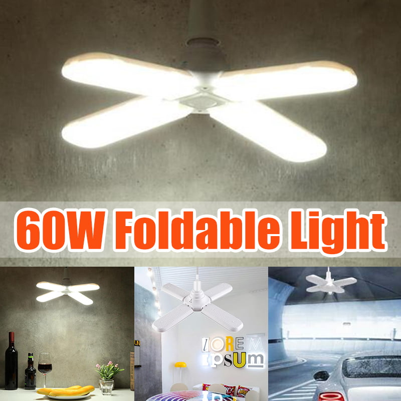 E27 LED Garage Light Bulb Deformable Fixture Ceiling Lights Shop Workshop Lamp 
