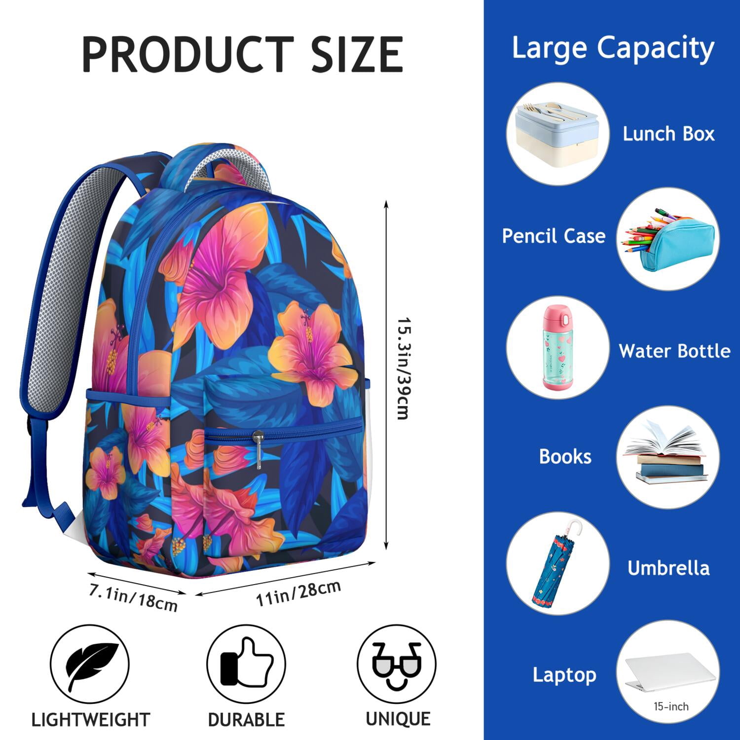 Exotic Botanical Themed Waterproof Backpack, Ergonomic & Stylish for College & Daily Use