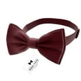 thumbnail image 2 of Boy's Burgundy Bow Tie with Handkerchief Pre-Tied Style Formal Satin Classic Bowtie for Tuxedo Faux Silk, by Adam Young (Medium, Merlot Red), 2 of 5