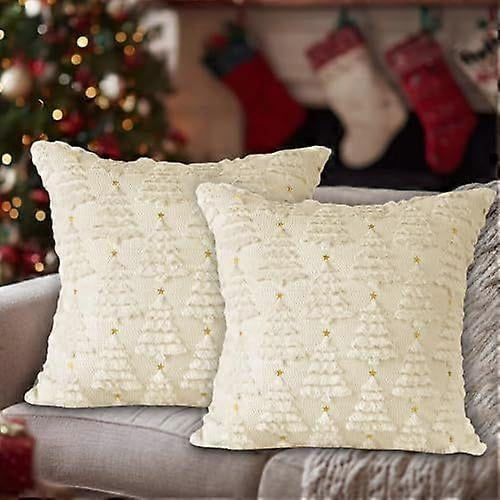 Lanpn Christmas 45x45 Throw Pillow Covers Set of 2, Winter Star Chrismas Tree Throw Pillow Cases Soft Plush Faux Fur Wool 18 x 18 Winter Cushion Cover