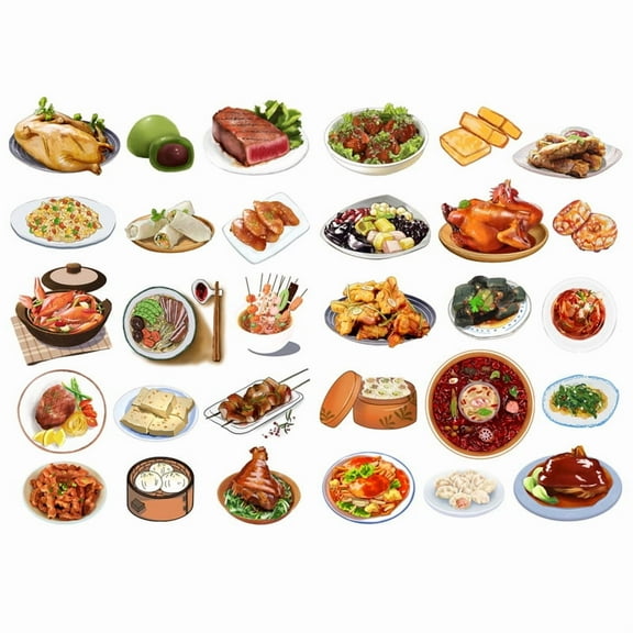 Chinese Dinner Food Menu Aesthetic Diary Travel Journal Paper Stickers Scrapbooking Stationery School Office Art Supplies