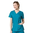 thumbnail image 2 of Maevn Red Panda Women's V-Neck Two Pocket Solid Top &Half Elastic Pant Scrub Set, 2 of 5