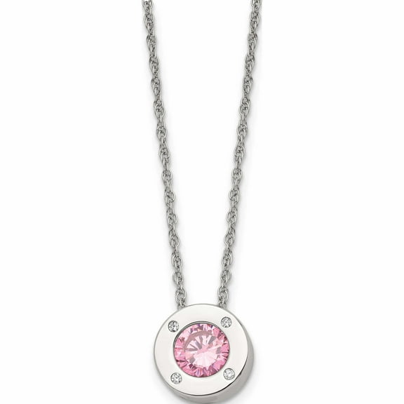 Stainless Steel Polished Cz October Birthstone 20In Necklace Made In China -Jewelry By Sweet Pea