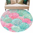 thumbnail image 2 of Green Shell Round Living Room Rugs 8 ft, Watercolor Pink Green Sea Shells Washable Large Area Rug with Non-Slip Sturdy Edge Binding Round Carpet for Dining Room Kitchen Office, 2 of 9