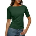 thumbnail image 3 of Women's Linen Short Sleeve V Neck Loose Fit Tops Shirts Blouses Solid Color Irregular Hem Casual Daily Wear Vacation Beach Fashion Essential Gift | CSEONE,Army Green L, 3 of 9