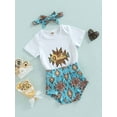 thumbnail image 3 of Franhais Infant Baby Unisex Casual Suit, Short Sleeve Letter Printed Romper Tops+Printed Triangle Shorts+Headband, 3 of 8