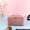 thumbnail image 4 of Bolsa de maquillaje de Pu, bolsa de cosméticos para mujer de gran capacidad con asa y divisores, organizador de accesorios de maquillaje de viaje, rosa, 4 of 5