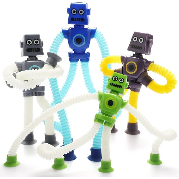 BoxGear LED Robot Toy Set, 4 Pieces with Telescopic Pop Tubes Fidget Sensory Toys for Toddlers (Multi-color)