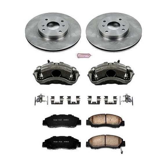 PowerStop Front Stock Replacement Brake Pad and Rotor Kit with Calipers Fits: ACURA Select Models KCOE1237
